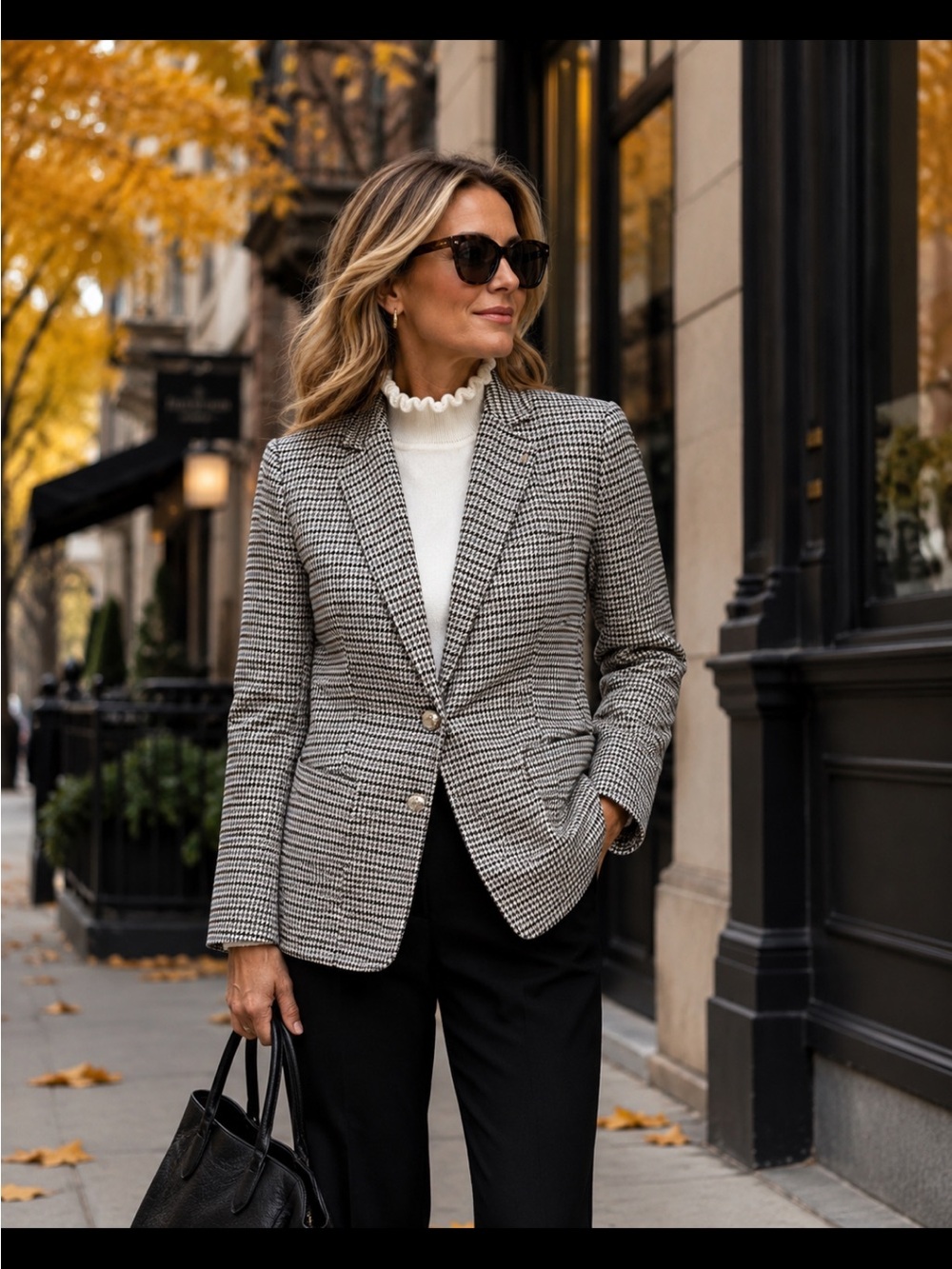 Tommy Hilfiger Houndstooth Pattern Blazer Jacket - Cream, Black & Blue.  Size 10